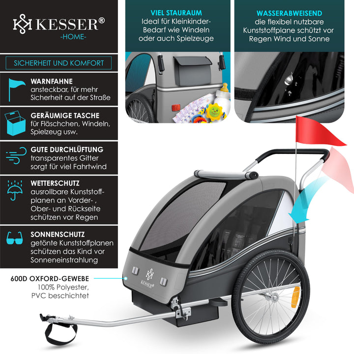 Kinderfahrradanhänger 2in1 Jogger &amp; Buggy für 1-2 Kinder bis 40 kg - Bild 3