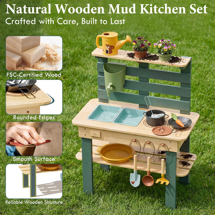 Matschküche Kinder Outdoor Holz mit Wasserhahn und Spülbecken - Bild 8
