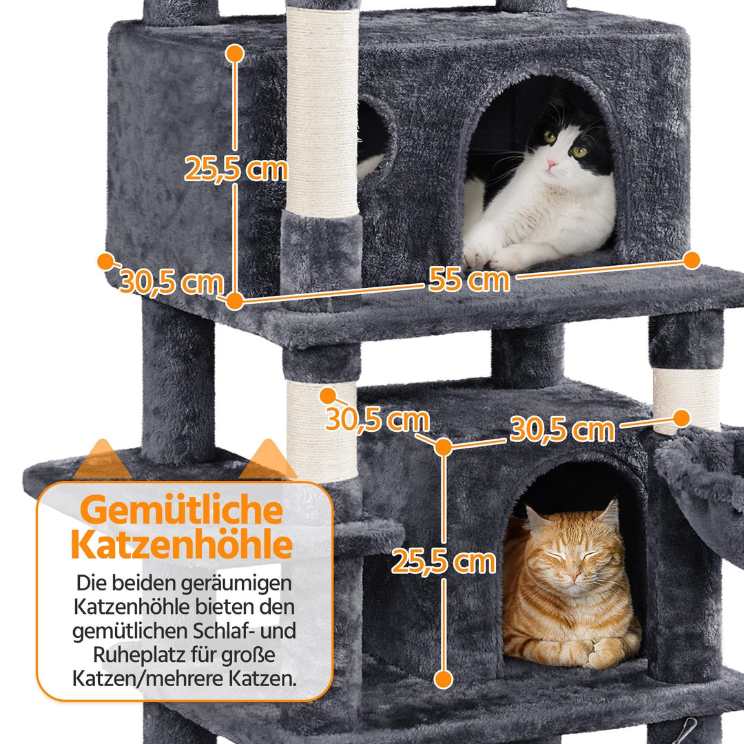 Kratzbaum 170cm mit 5 Ebenen, 7 Sisalsäulen und 2 Höhlen für Katzen - Bild 5