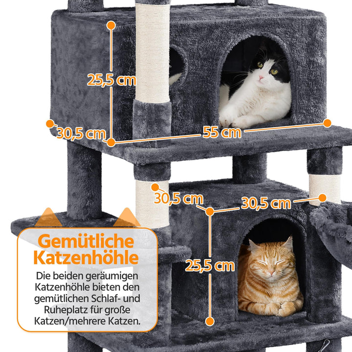 Kratzbaum 170cm mit 5 Ebenen, 7 Sisalsäulen und 2 Höhlen für Katzen - Bild 5