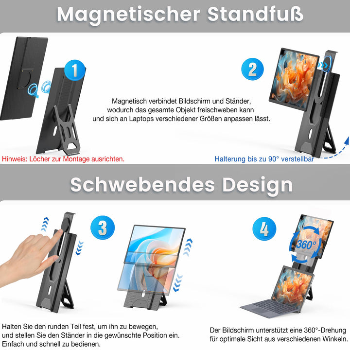 Tragbarer Monitor 16 Zoll Full HD IPS 360° drehbar VESA - Bild 5