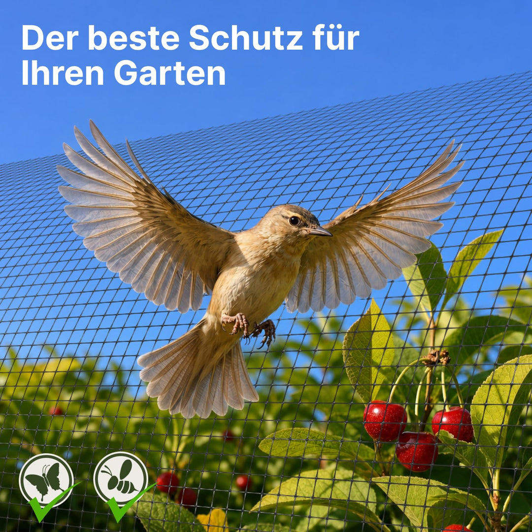 Vogelschutznetz Garten 2x20m Maschenweite 15mm mit Kabelbindern - Bild 2