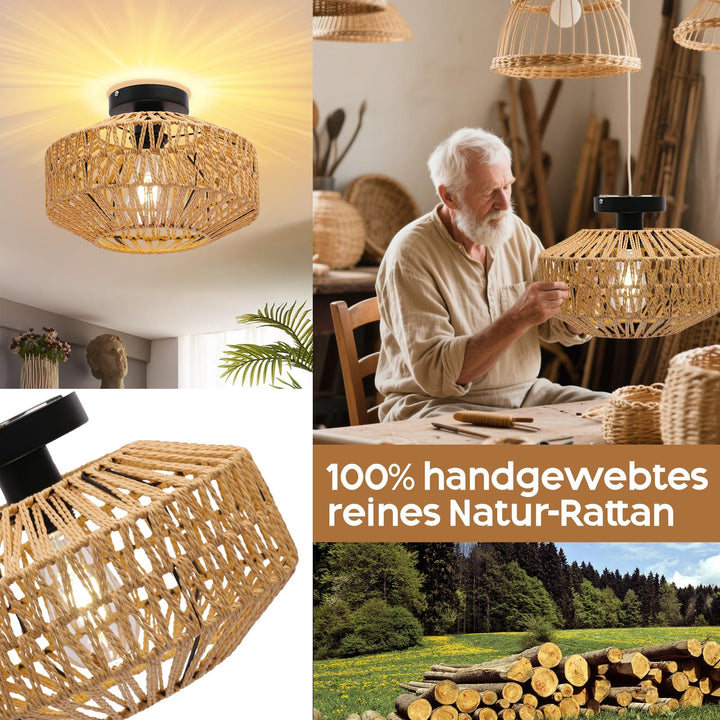 Deckenleuchte Rattan Boho E27 Vintage Ø30cm für Wohnzimmer - Bild 5