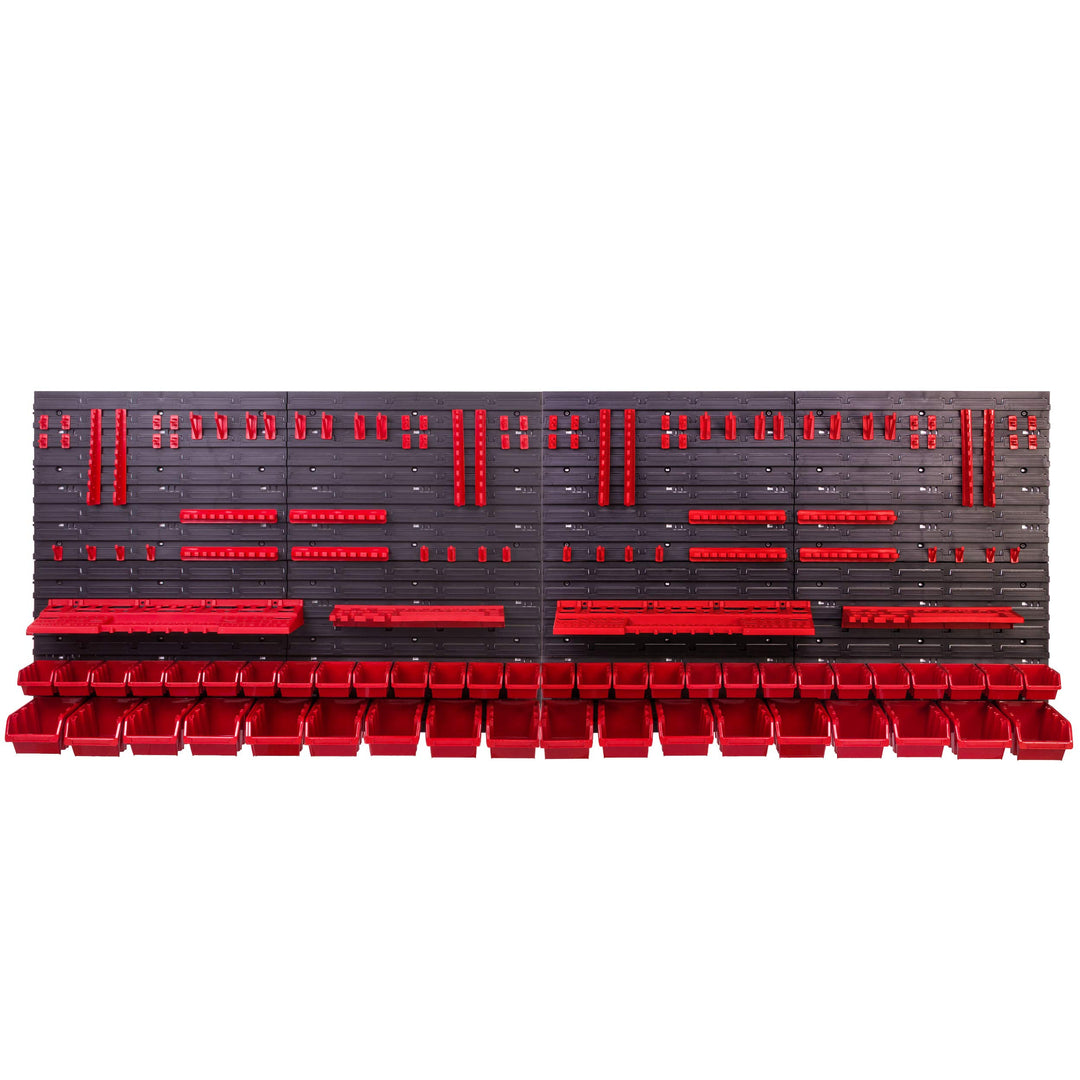 Werkstattwandregal 234x78 cm Kunststoff mit 46 Sichtlagerkästen