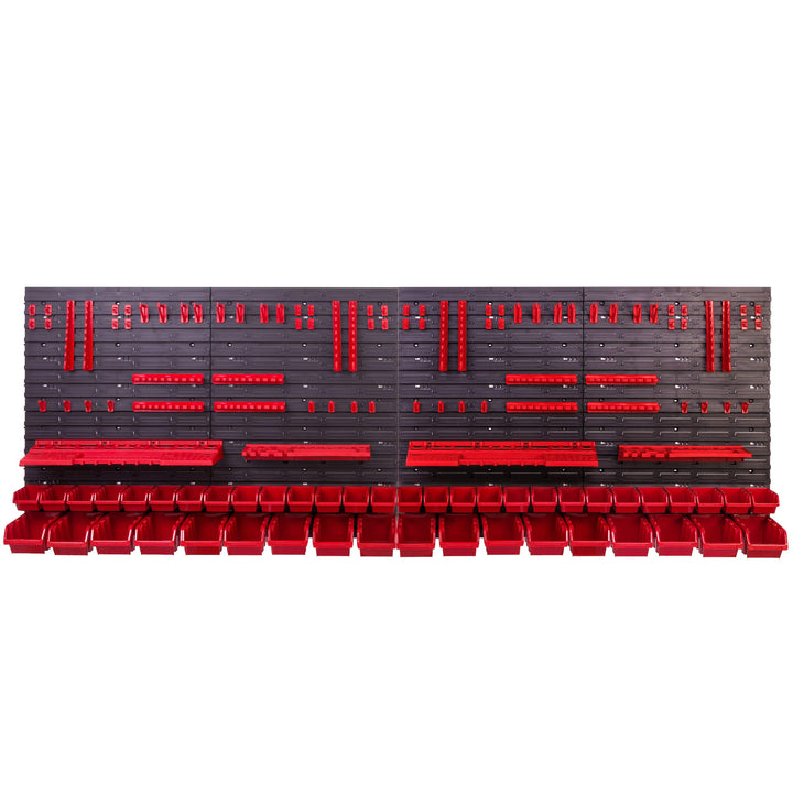 Werkstattwandregal 234x78 cm Kunststoff mit 46 Sichtlagerkästen