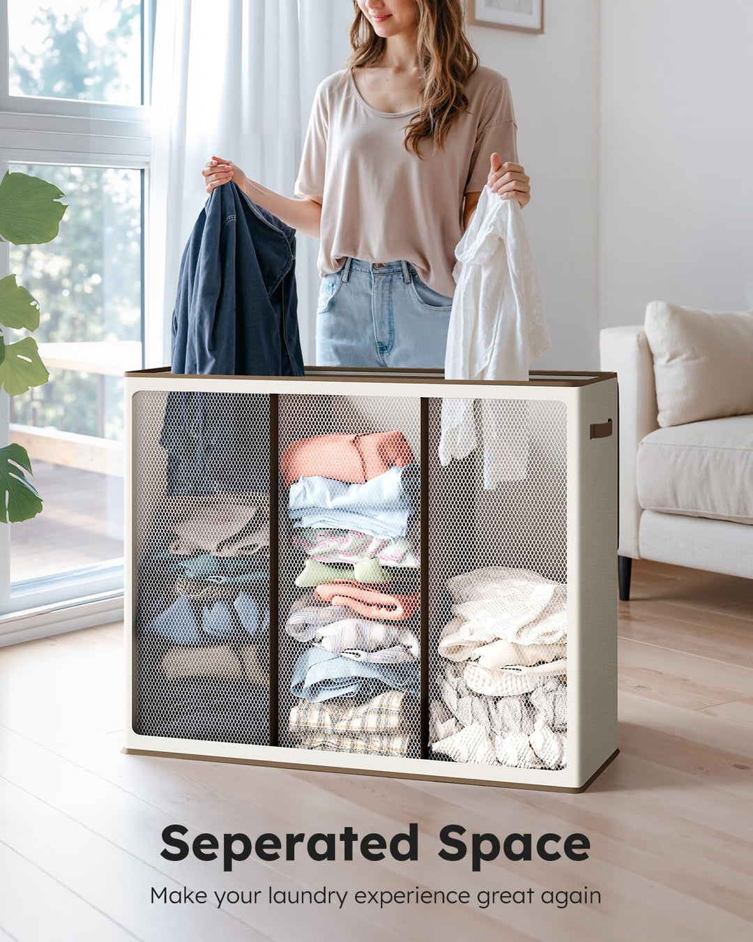 Wäschekorb 3 Fächer mit Deckel 180L XXXL für Badezimmer - Bild 2