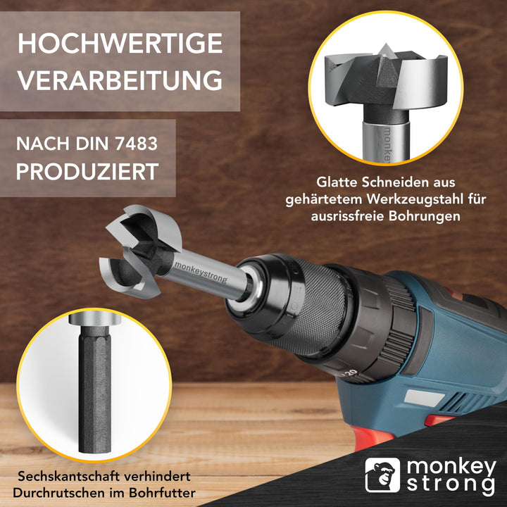 Forstnerbohrer Set 15-40mm 13-teilig mit Tiefenstopp und Bohrschablone - Bild 3