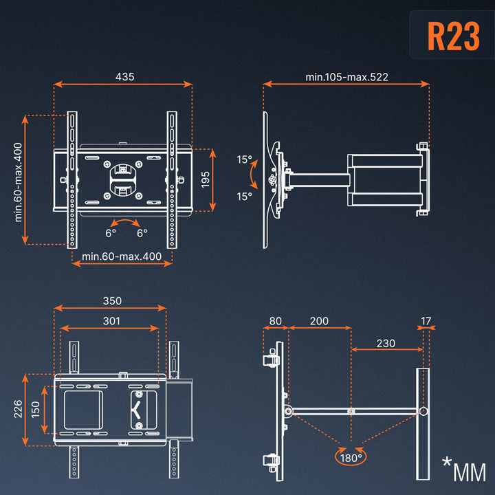 TV Wandhalterung schwenkbar neigbar 40-75 Zoll bis 95 kg VESA 400x400 - Bild 6