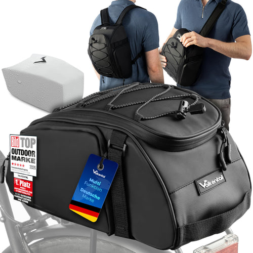 Fahrrad Gepäckträgertasche 3-in-1 mit Rucksackfunktion 14L Schwarz