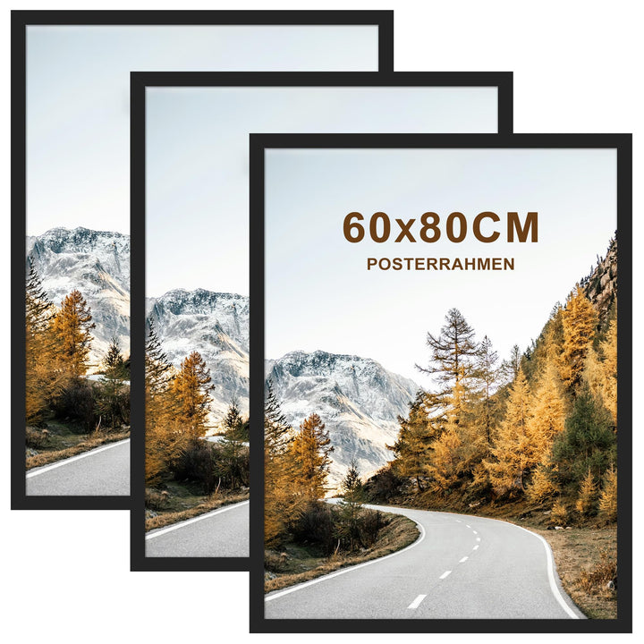 Bilderrahmen 60x80 cm Schwarz MDF mit Acrylglas 3er Set