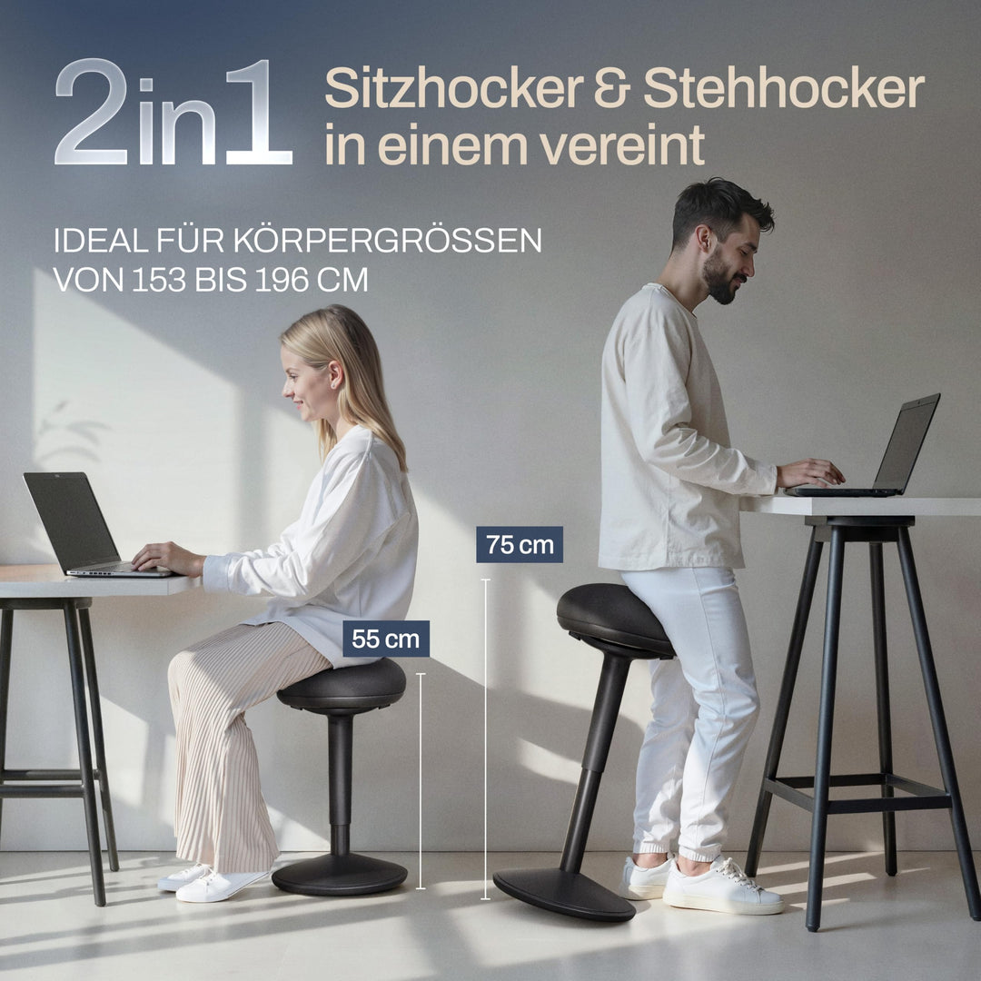 Ergonomischer Bürohocker höhenverstellbar mit Schwingeffekt, Schwarz - Bild 2