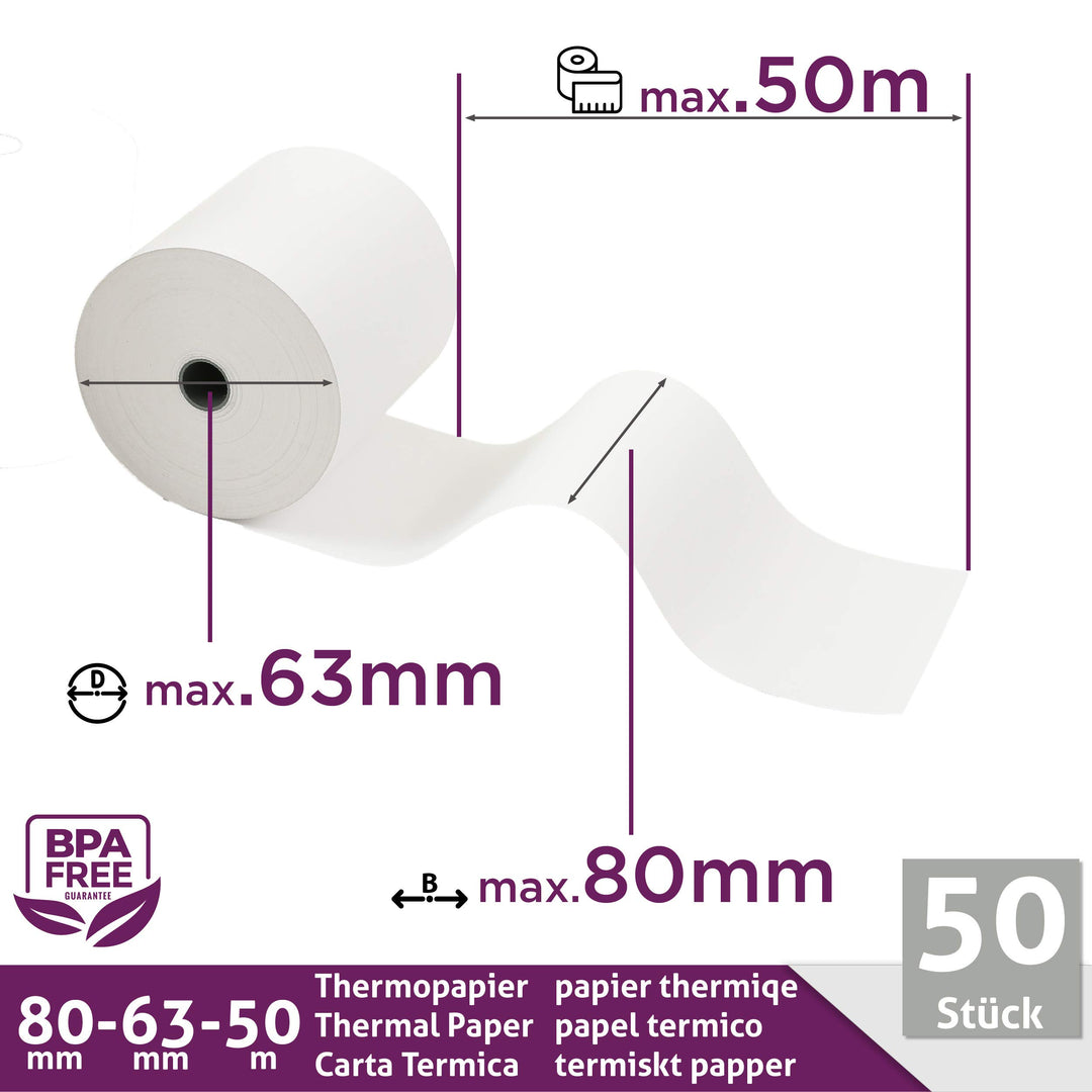 Thermorollen 80mm x 50m BPA-frei für Bondrucker, 50 Rollen - Bild 2