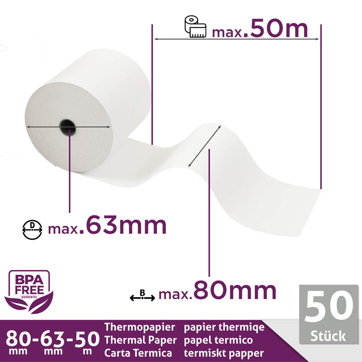 Thermorollen 80mm x 50m BPA-frei für Bondrucker, 50 Rollen - Bild 2