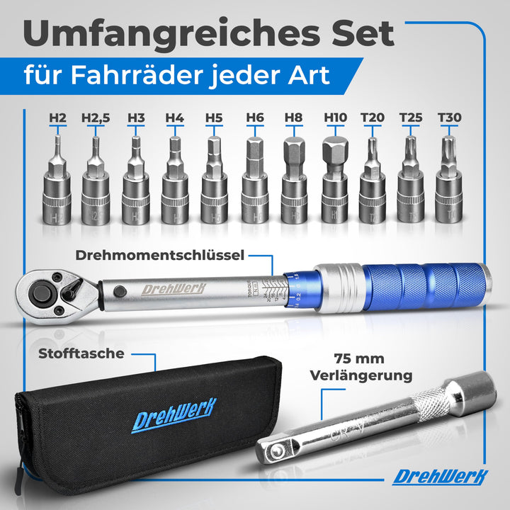 Drehmomentschlüssel Fahrrad 1/4 Zoll 2-26 Nm mit 11 Bits und Etui - Bild 4