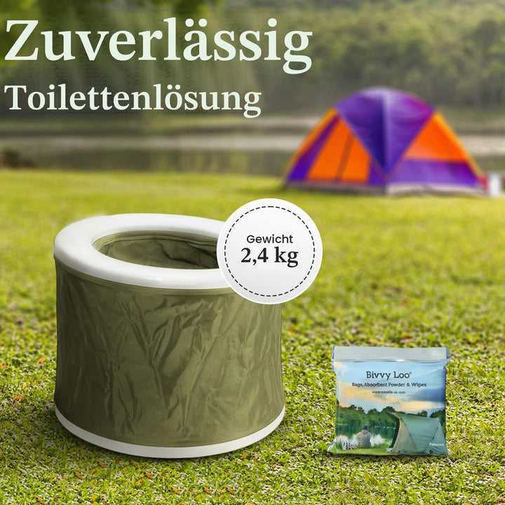 Campingtoilette faltbar mit Zubehörset Stahl grün 140 kg Tragfähigkeit - Bild 9