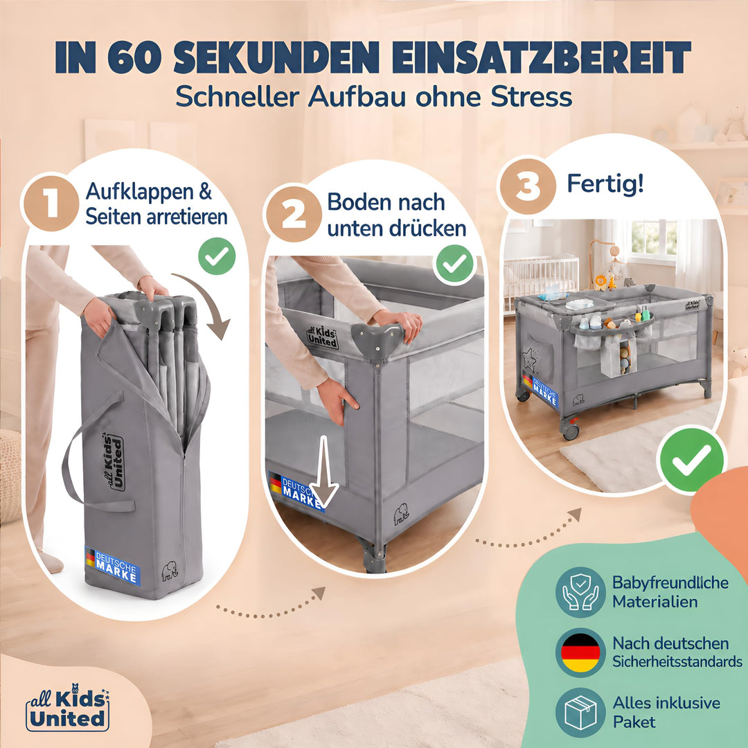 Reisebett Baby 3-in-1 mit Wickelauflage, Mobile &amp; Tragetasche - Bild 3