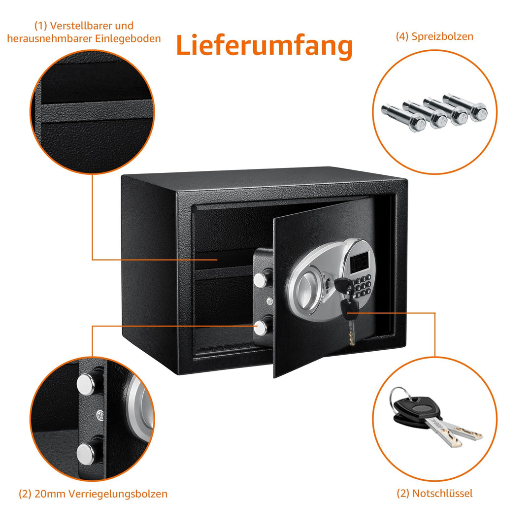 Stahl-Tresor 14 l mit Digitalcode und 2 Notfallschlüsseln - Bild 3