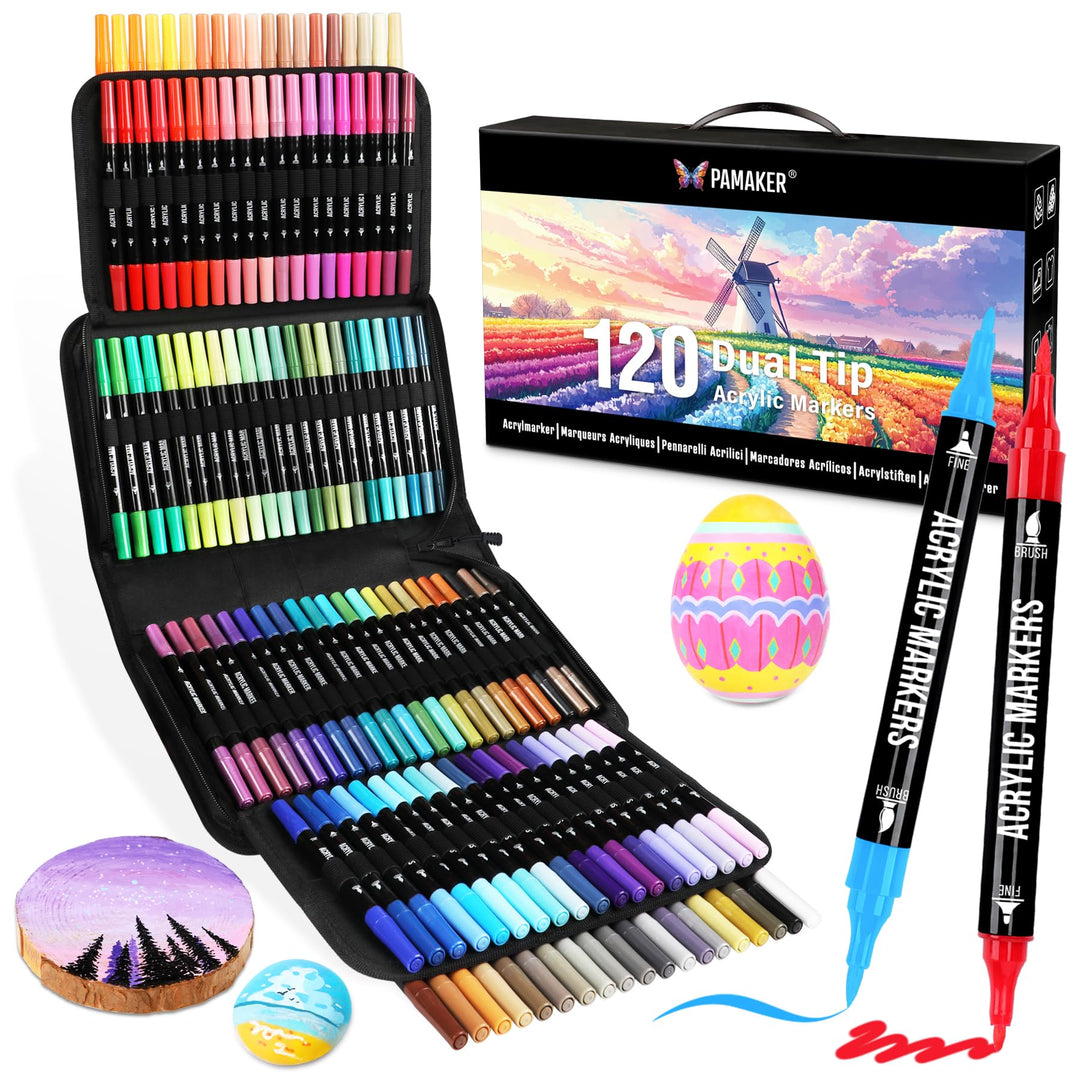 Acrylmarker Set 120 Farben Dual Tip für Papier, Leinwand &amp; Holz