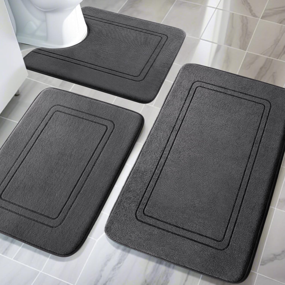 Badematte Set 3-teilig Dunkelgrau Memory-Schaum rutschfest