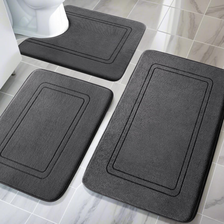 Badematte Set 3-teilig Dunkelgrau Memory-Schaum rutschfest