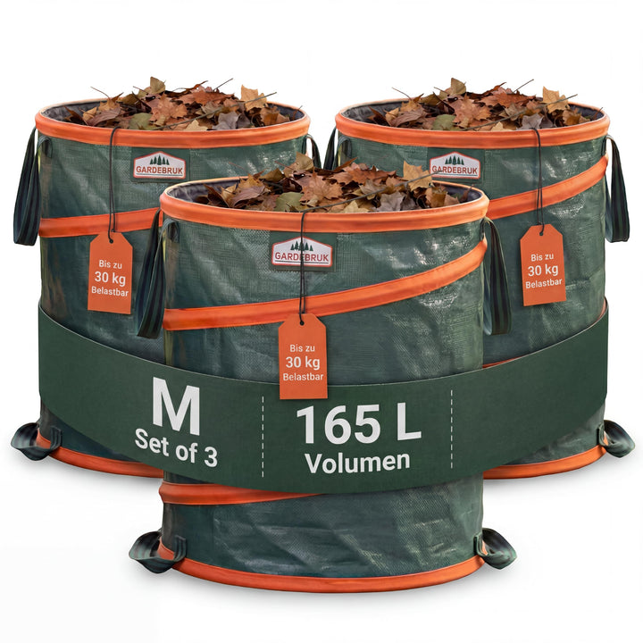 Gartenabfallsack Pop-Up 3er-Set 165 L Polyethylen mit Kordel