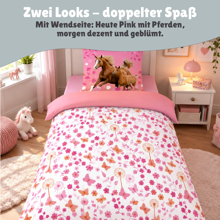 Bettwäsche-Set Pferd 135x200 cm Renforcé Baumwolle Wendemotiv Mädchen - Bild 4