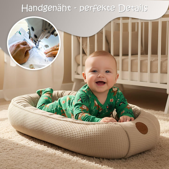 Babynest Waffelpique &amp; Baumwolle atmungsaktiv für Neugeborene Beige - Bild 5