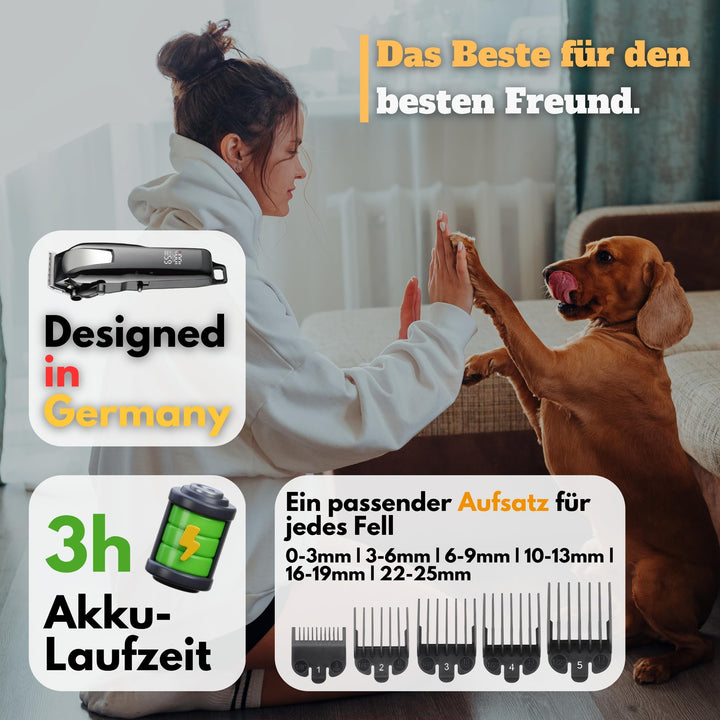 Tierschermaschine leise Keramikklinge 3h Akku für Hund Katze Pferd - Bild 3