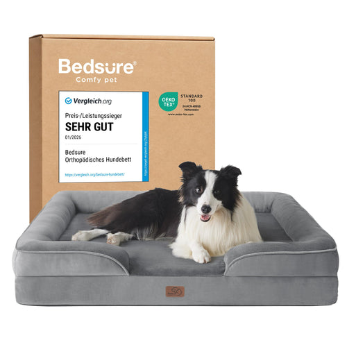 Orthopädisches Hundebett mit Polsterrand 89x63cm Flanell Grau