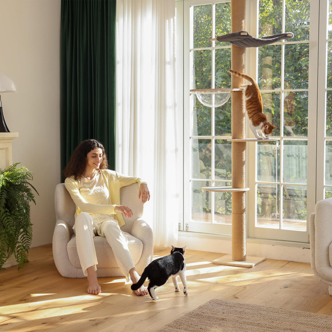Katzenbaum Decke 6 Etagen 259-300 cm mit Raumkapsel und Hängematte - Bild 8