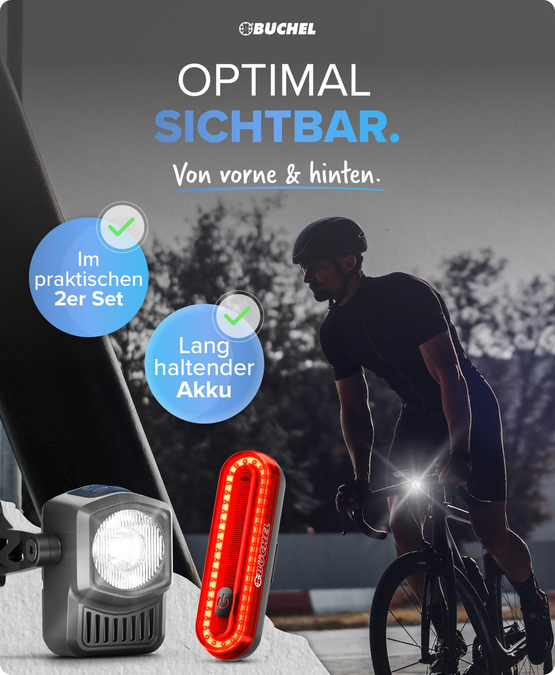 Fahrradlicht Set LED USB-C StVZO 15-60 Lux mit Akkuanzeige - Bild 2
