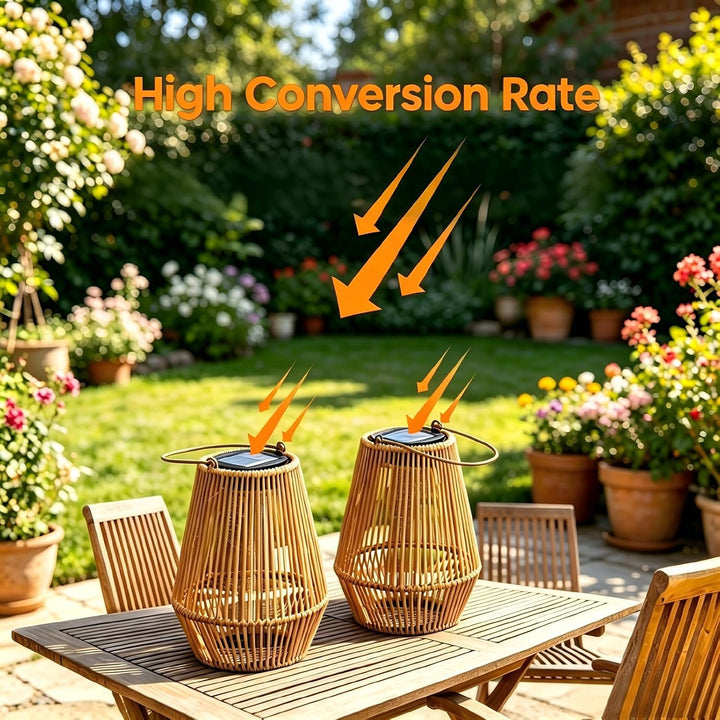 Solar Laterne Rattan handgeflochten 2er-Set warmweiss Aussen - Bild 4