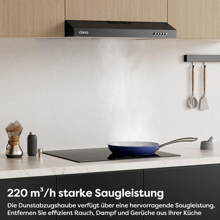 Unterbau-Dunstabzugshaube 60cm Umluft/Abluft Schwarz Matt 220m³/h - Bild 3