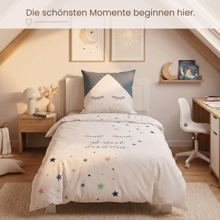 Kinderbettwäsche Mädchen 135x200 Baumwolle Wendebettwäsche Sterne - Bild 4