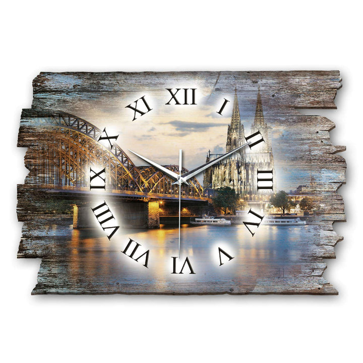 Wanduhr Köln Skyline Echtholz 40x27cm lautlos Funkuhrwerk