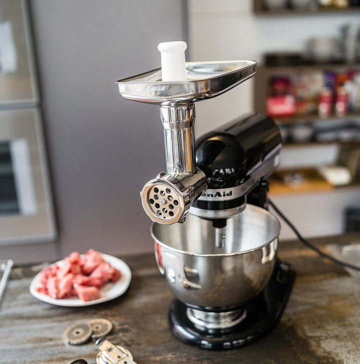 Fleischwolf Aufsatz Edelstahl für KitchenAid mit 3 Lochscheiben - Bild 2
