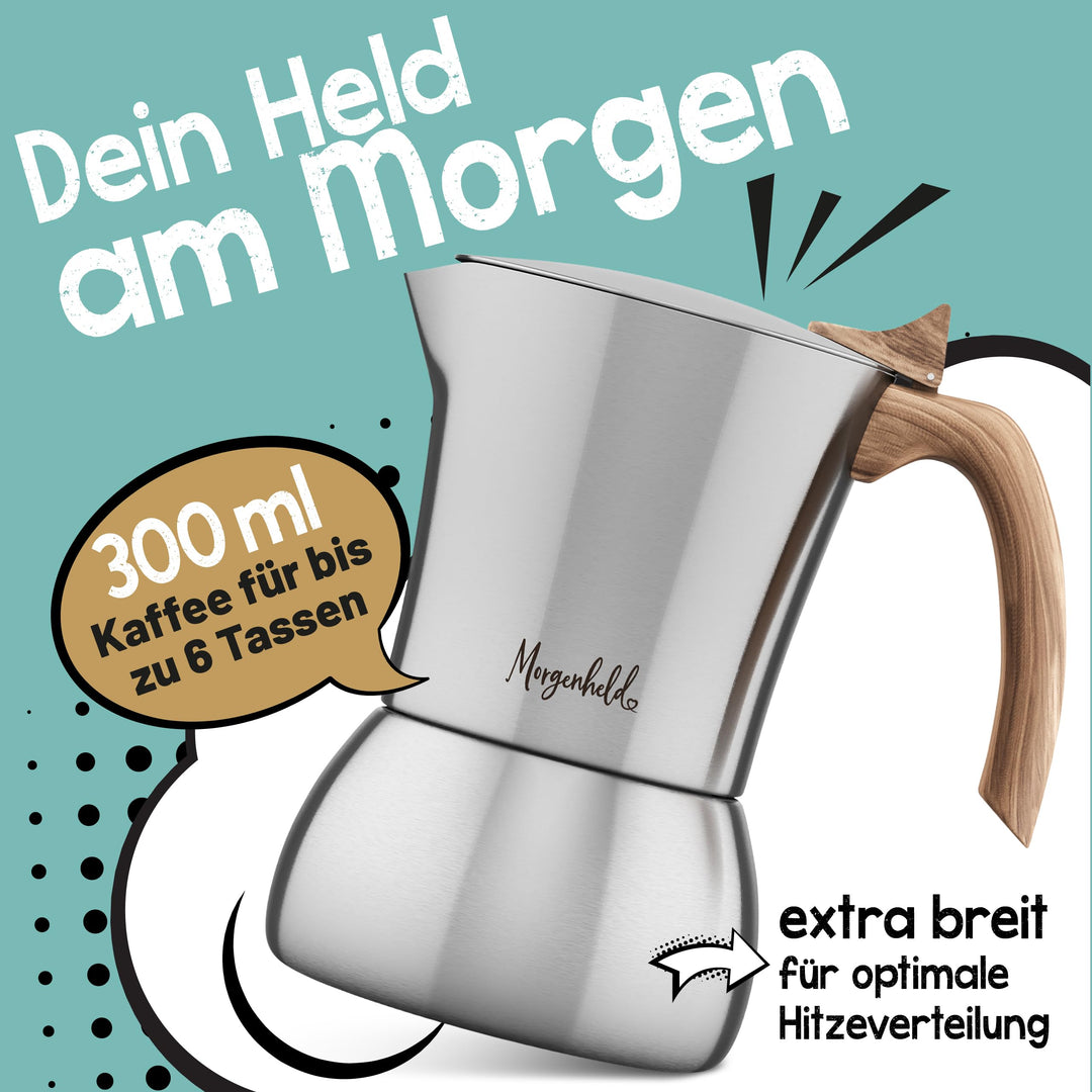 Espressokocher Edelstahl 6 Tassen für alle Herdarten inkl. Induktion - Bild 2