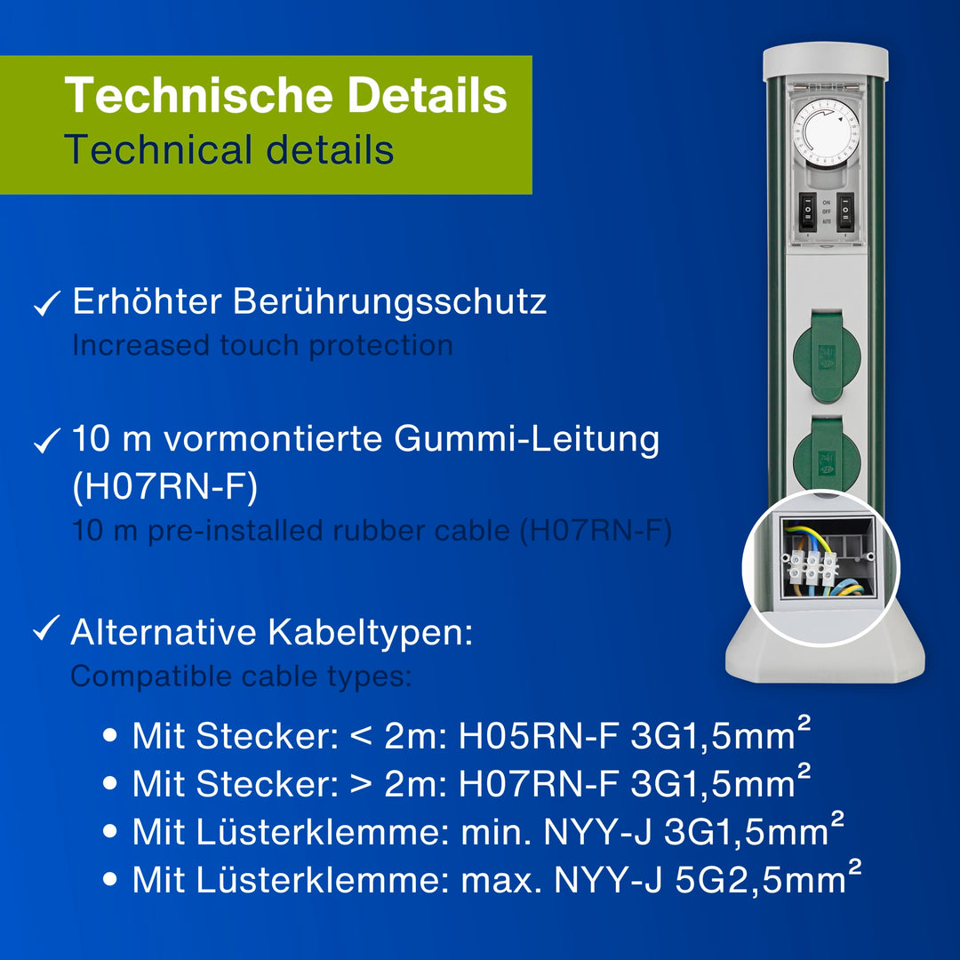 Gartensteckdosensäule 2-fach mit 24h-Zeitschaltuhr IP44 52cm - Bild 6