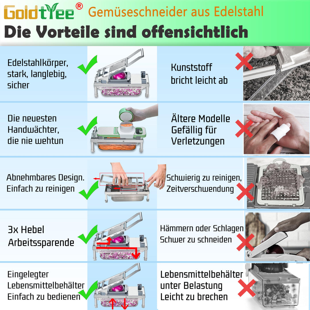 Gemüseschneider Edelstahl mit 8 Klingen und Behälter - Bild 6