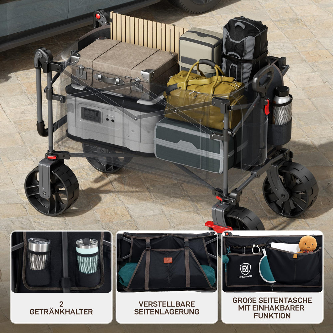 Bollerwagen XXL faltbar 225L 150kg Dach Bremse breite Räder - Bild 2
