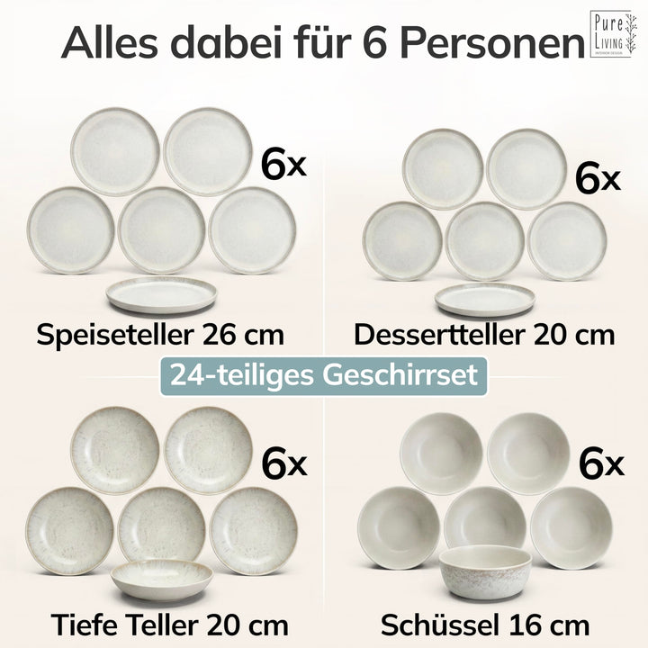 Steingut Geschirrset 24-teilig für 6 Personen Mediterranean Beige - Bild 5