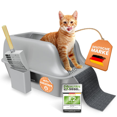Katzentoilette Edelstahl XXL 60x40x30cm mit hohem Rand und Schaufel