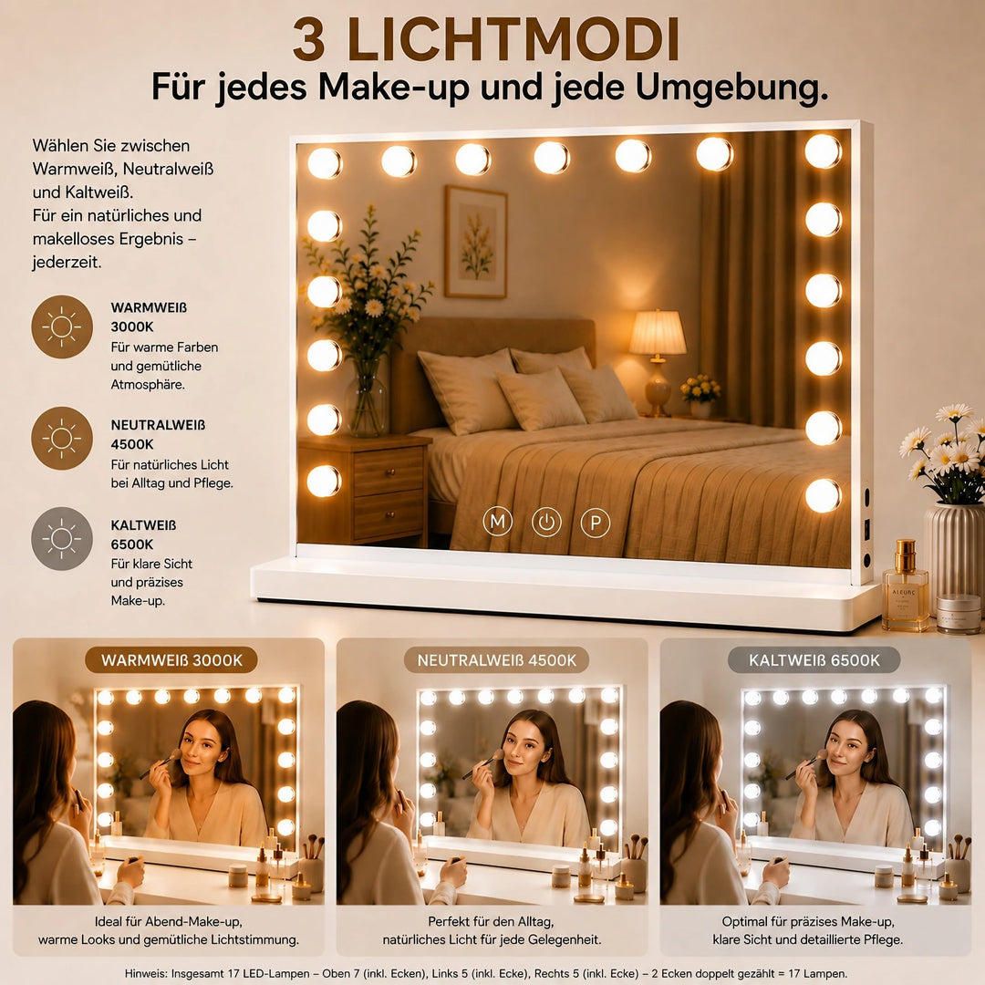 Hollywood-Schminkspiegel beleuchtet 60x52 cm mit LED und 10x Vergrösserung - Bild 8