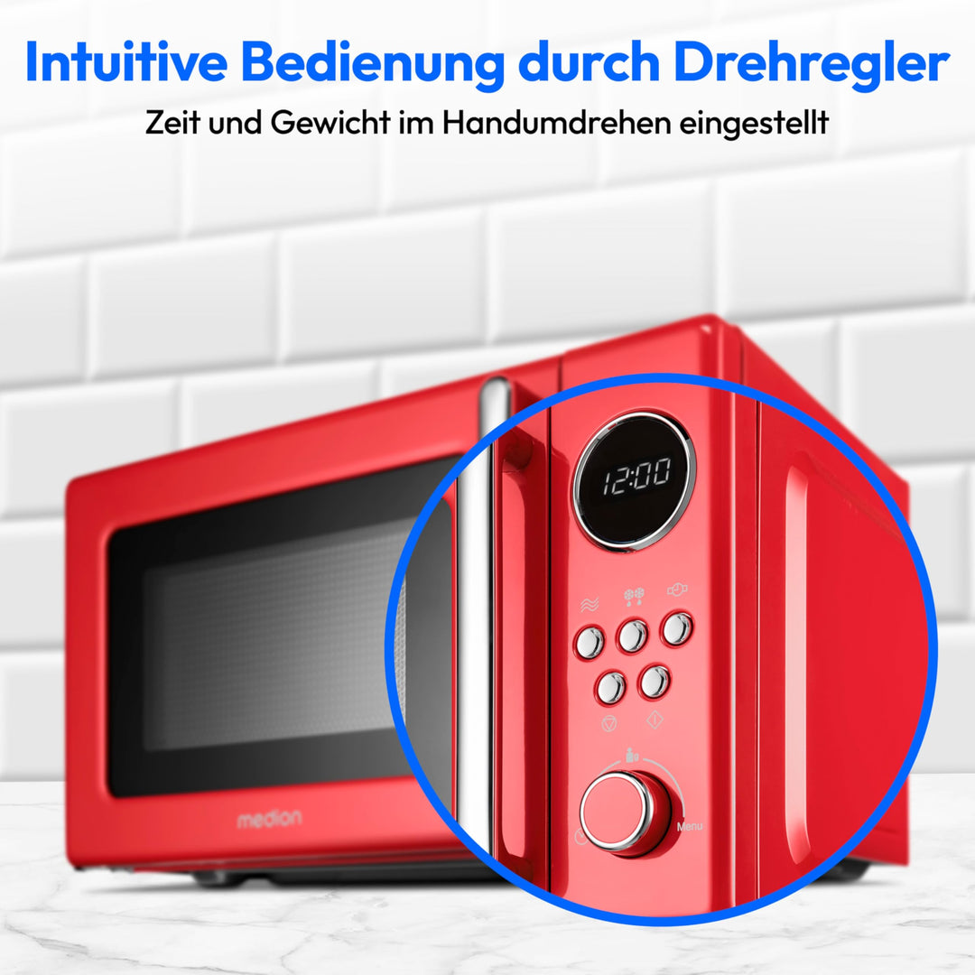 Retro Mikrowelle 20 Liter 800 Watt mit Auftaufunktion in Rot - Bild 5