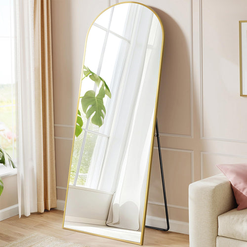 Ganzkörperspiegel Standspiegel gewölbt Hartglas 165x60 cm Blassgold