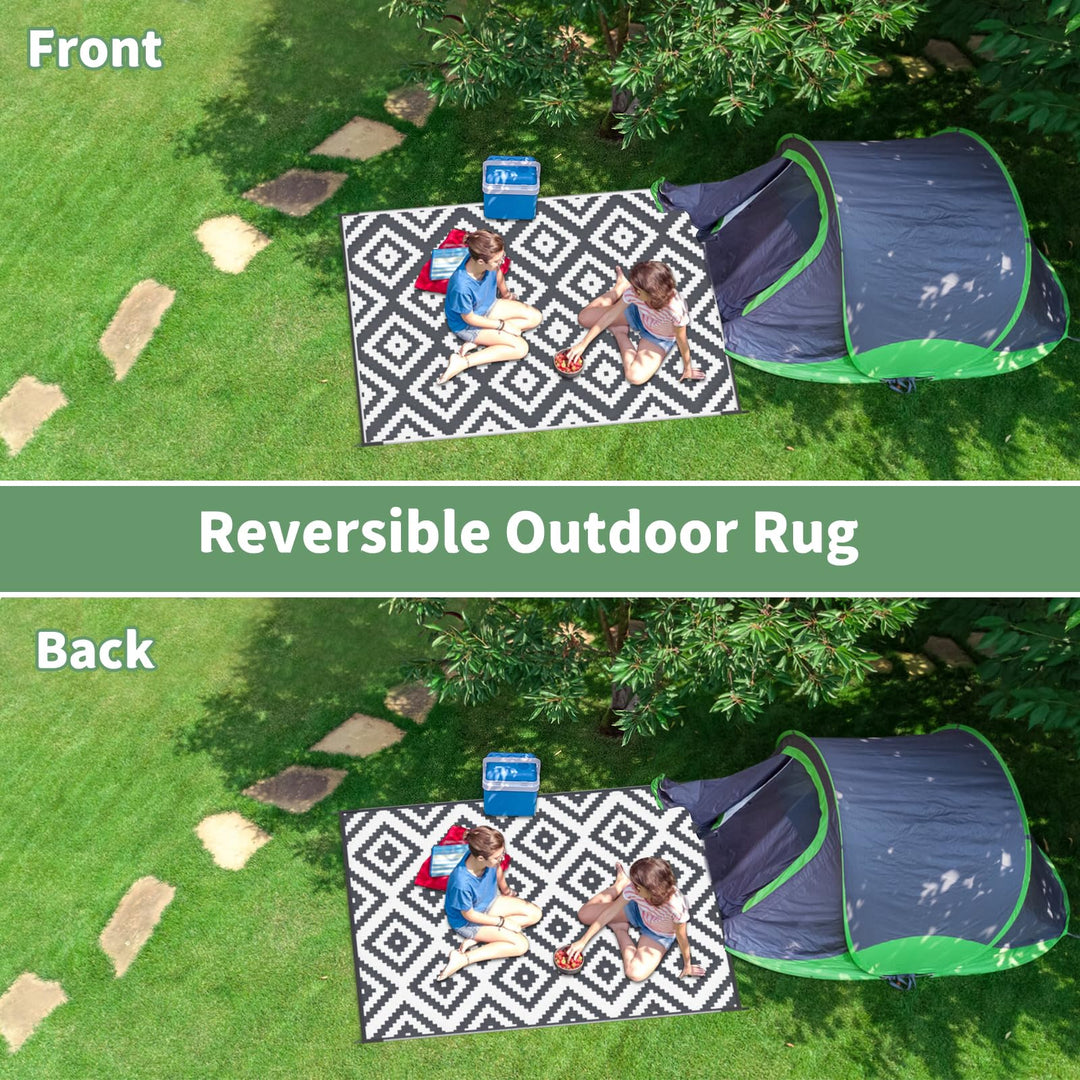 Outdoor Teppich wendbar wetterfest 180x270 cm Polypropylen Grau/Weiss - Bild 6
