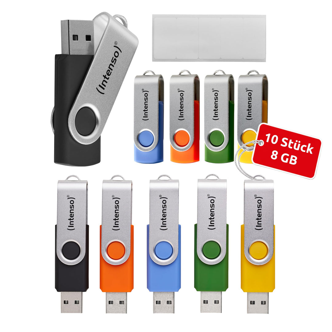 USB-Stick 8 GB 10er-Pack USB 2.0 mit Schwenkbügel mehrfarbig