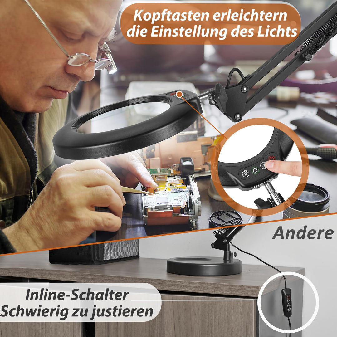Standlupe mit LED-Licht 12x Vergrösserung 5 Farbmodi für Handwerk - Bild 4