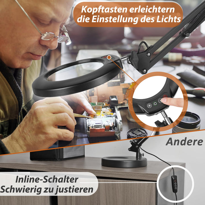 Standlupe mit LED-Licht 12x Vergrösserung 5 Farbmodi für Handwerk - Bild 4