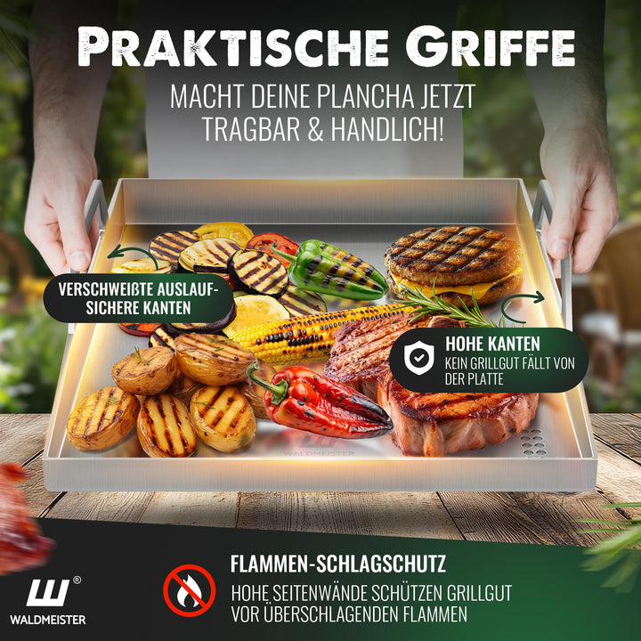 Plancha Grillplatte Edelstahl 40x30 cm mit Deckel und 2 Spachteln - Bild 4